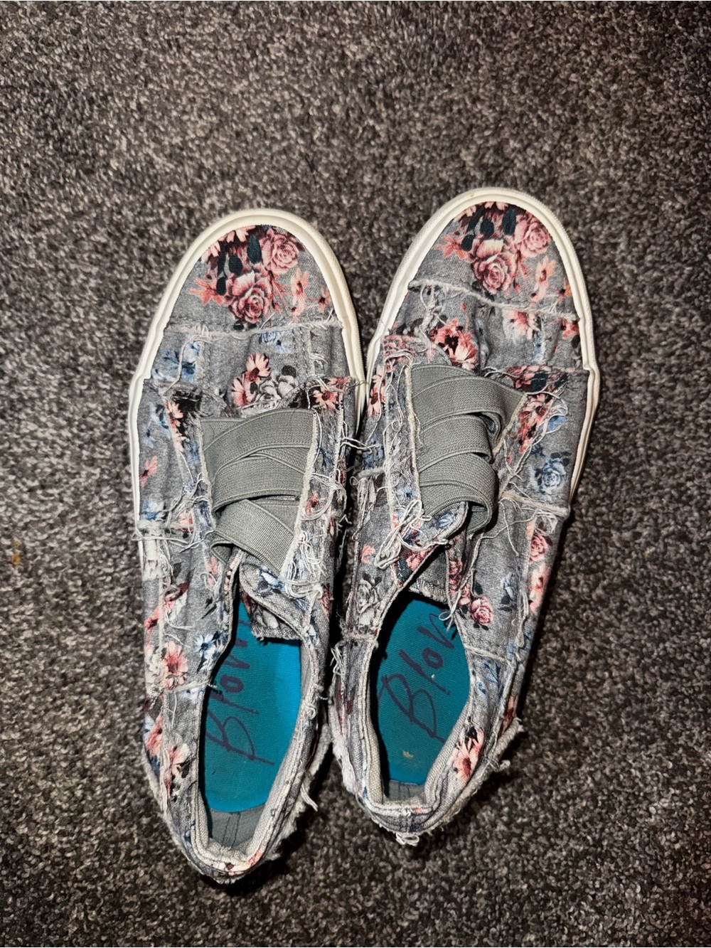 Blowfish Gray Floral Slip-On Sneakers with Pink Roses
